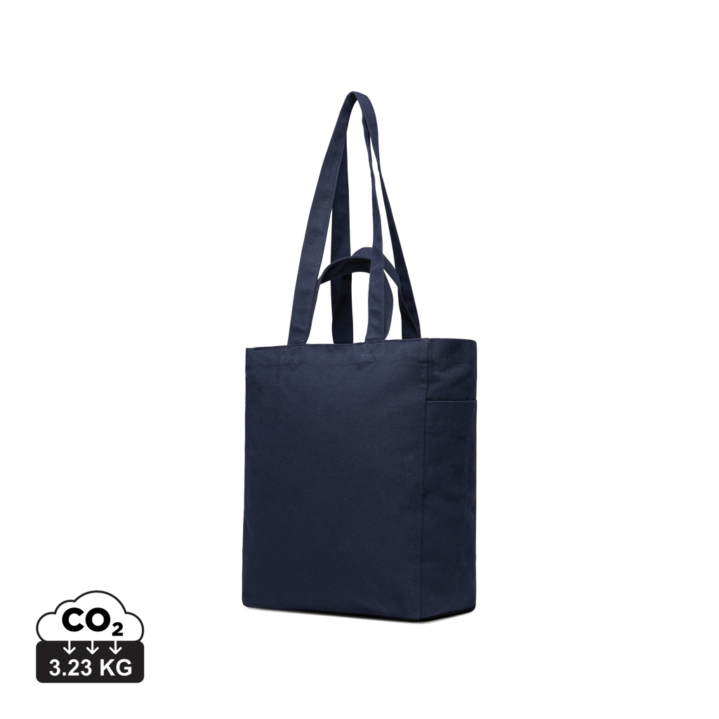 Tote bag personnalisable zippé toile recyclée 400g Hilo VINGA Bleu marine